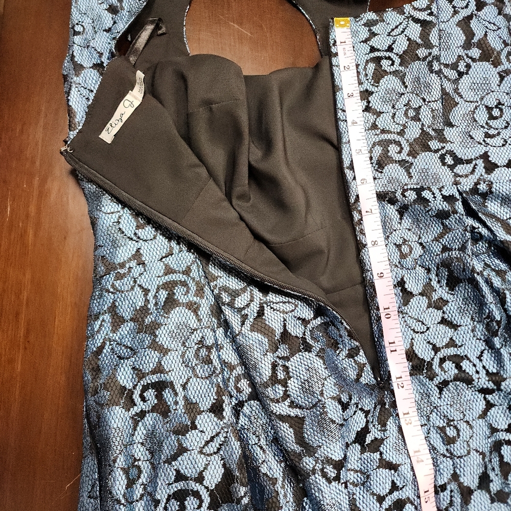 Eliza J Lace Black Blue Floral Cocktail Fit Flare Pleated Mini Dress Size 4 - Picture 15 of 17